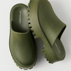 Jeffrey Campbell Lugged Sole Olive Platform Clog Mules